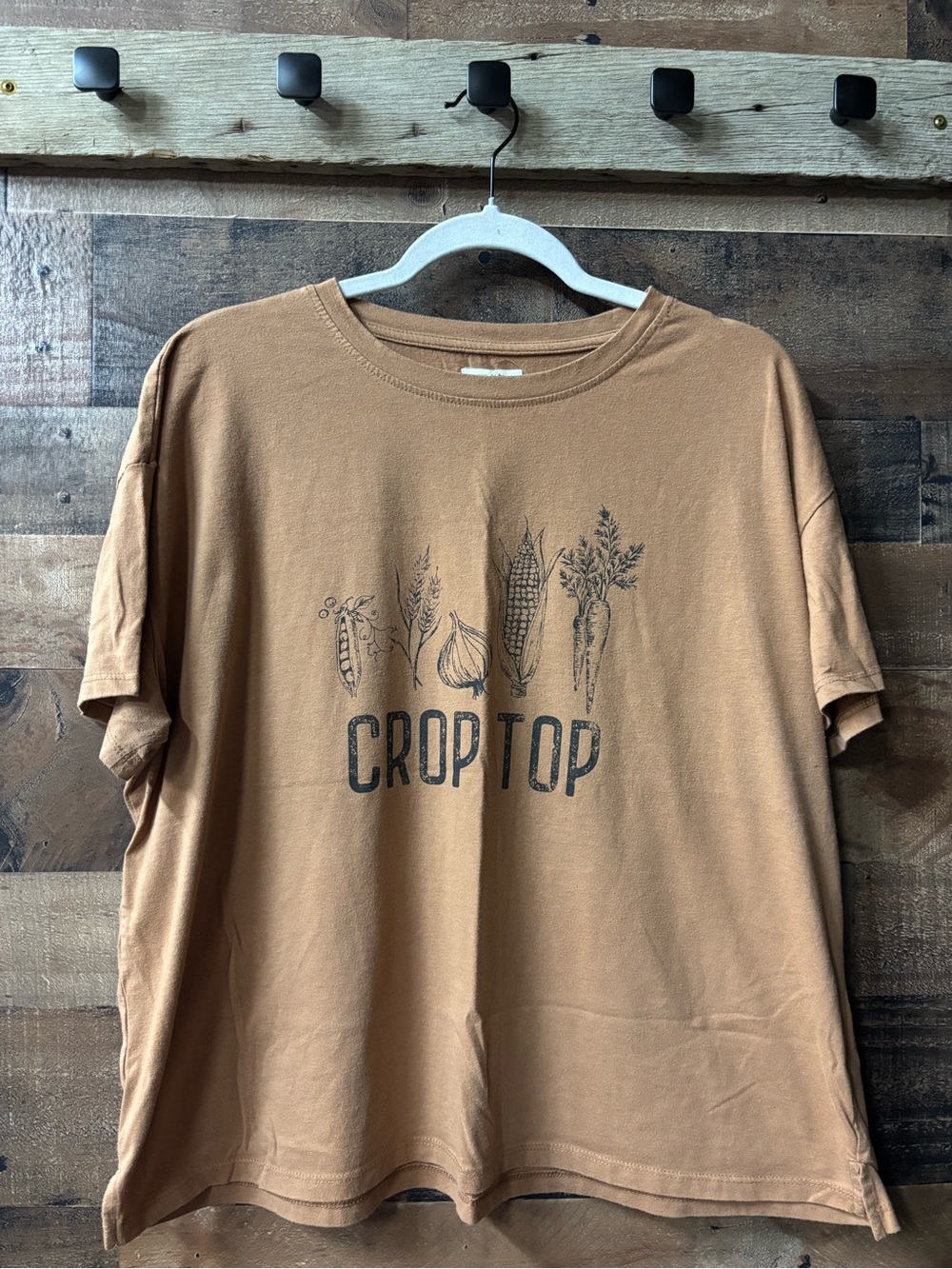 Maurices Tan Graphic Crop Top Tee - Farm Illustration